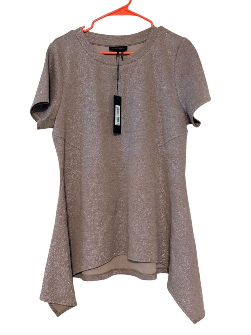 New NWT Donna Karan Mixed Metals Shimmer Asymmetric Sharkbite Hem Tunic Large